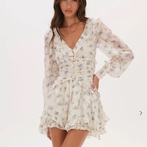 For Love And Lemons White and Blue Floral Jayleen Mini Dress